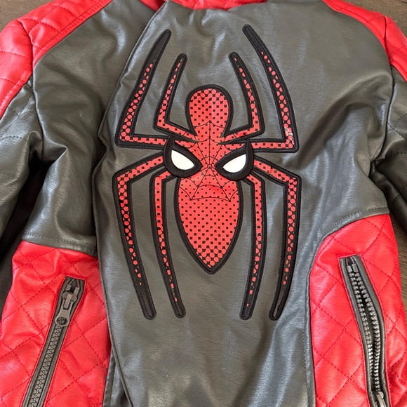 Disney Marvel‎ Spider-Man Faux Leather Red Biker Jacket Coat Size 7/8 Kids - Picture 3 of 9